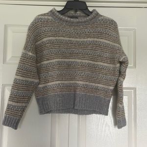 Striped Crew Neck Sweater - Gray and Brown
